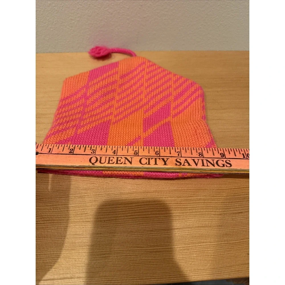 Vintage Smiley‎ Hat Wool Ski Hat Pink With Orange Stripes Beanie No Tag